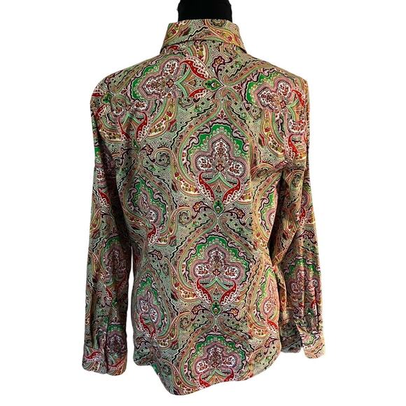 Talbots Mutli-Colored Ornate Paisley Print Button Front Blouse, Size 14 - Picture 3 of 7